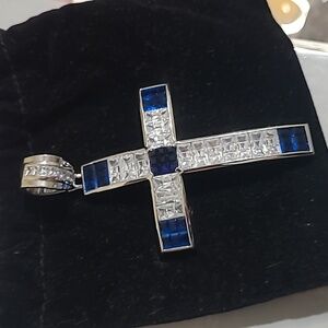 Elegant Silver and Blue Cross Pendant
